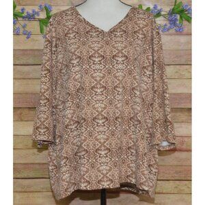 Catherines Women's Brown V-Neck 3/4 Sleeve Thin Knit Top 3X Stretch Casual Tunic